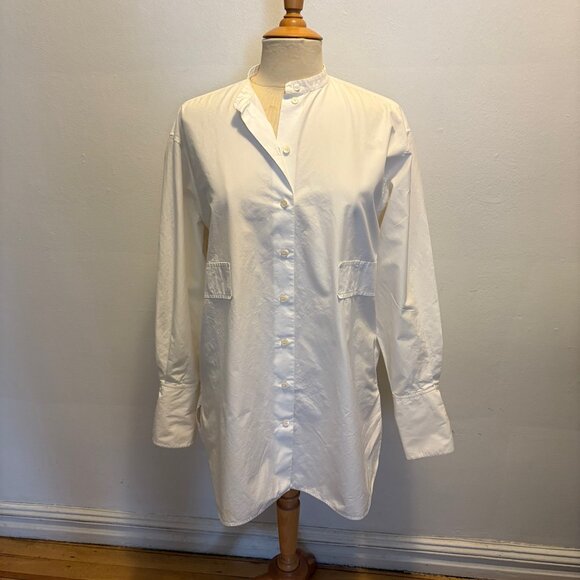 Céline oversized long sleeve shirt with belt channel in white cotton poplin - Picture 1 of 8